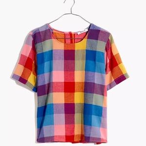 EUC Boxy button back rainbow plaid top - Madewell